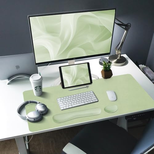 Bloss Leather Desk Mat and Keyboard Wrist Rest, Large Mouse Pad + Keyboard Pad+Mouse Wrist Support, Non-Slip Desk Mat Protector for Office, Home(35.4×15.7 Inches, Green) - Image 2
