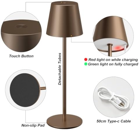 Kakanuo Brown Cordless Table Lamp Rechargeable, Battery Operated - Image 6