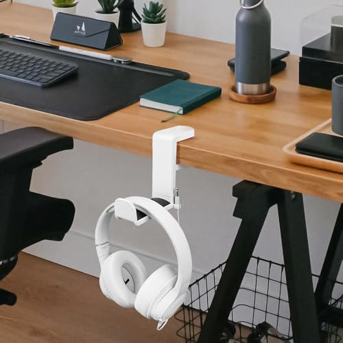 GEEKRIA 360° Rotating Under Desk Headphone Hook, Adjustable Desk Mount Hanger, Space Saving Gaming Headphone Holder Compatible with Sony, Bose, AKG, Sennheiser (White) - Image 6