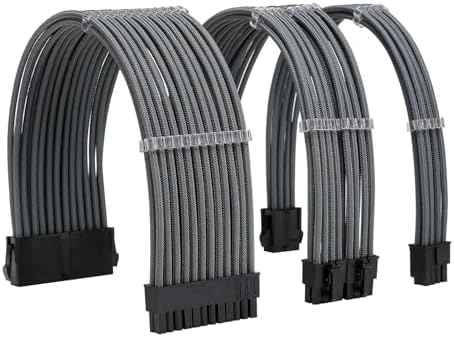 Formulamod Sleeved PSU Cable Extension Kit - Set a, 18AWG Braided ATX 24-Pin/Dual PCIe 8-Pin/CPU 8-Pin for Mainstream Gaming Builds, with Cable Combs (Grey) by Formulamod