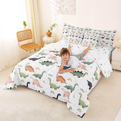 Feelyou Dinosaur Comforter Set King Size 7 Pieces 3D Digital Print Bedding Set for Kids Boys Girls Jungle Dino Bed in a Bag with Comforter, Sheets, Pillowcases, Cushion Covers Bedroom Decor - Image 3
