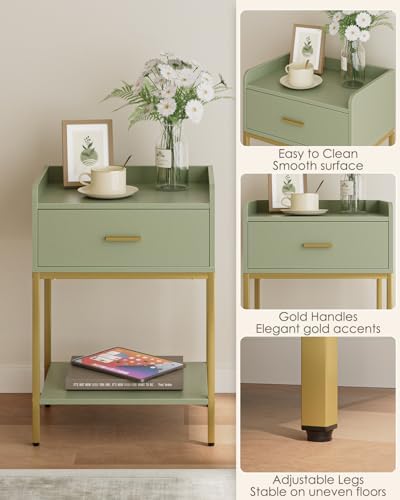 Masupu Nightstand,Bedside Table 3-Tier Modern Night Stand with Storage Drawer and Shelf,Small End Side Table for Bedroom,Living Room,Black (Without Outlet, Green) - Image 7