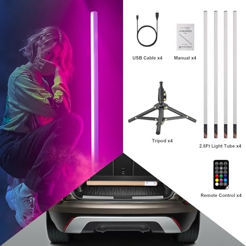 LUXCEO 4Pack RGB Tube Light Bar with Light Stand, Battery Powered LED Video Light Wand Stick with Remote Control for DJ Lighting, Dance Club and Photography Lighting (3Ft) - Image 6