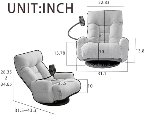 360° Swivel Floor Gaming Chair Linen Folding Chaise Lounge Chair Adjustable Comfy Sofa Chair with Armrests, Phone Holder & Padded Cushion, Ideal for Living Room, Bedroom (Green) - Image 2