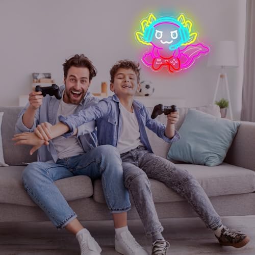 Gaming Axolotl Neon Sign Dimmable Axolotl Playing Video Games Light Up Sign Game Room Led Wall Art Gamer Room Decor Funny Axolotl Gifts for Girls Boys - Image 7