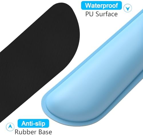 Dapesuom Keyboard Wrist Rest Set, Cute PU Leather Wrist Cushion for Computer Keyboard and Mousepad, Memory Foam Mouse Pad Rests Support with Non-Slip Base for Typing Pain Relief, Laptop, Sky Blue - Image 5