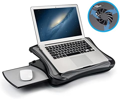 MAX SMART Laptop Lap Pad Laptop Stand with Attached Mouse Pad, Cushion and USB Cooling Fan, Non-Slip Heat Shield Tablet Computer Stand for Sturdy Work Station for Home, Office, Bed Sofa, Couch and Car by MaxSmart