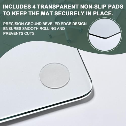 Tempered Glass Chair Mat 60" x 48" - 1/5" Thick, Heavy Duty, Anti-Slip Pads, for Office Chairs on Carpet or Hard Floorr with 4 Anti-Slip Pads, Rolling Glass Chair Mat - Image 3