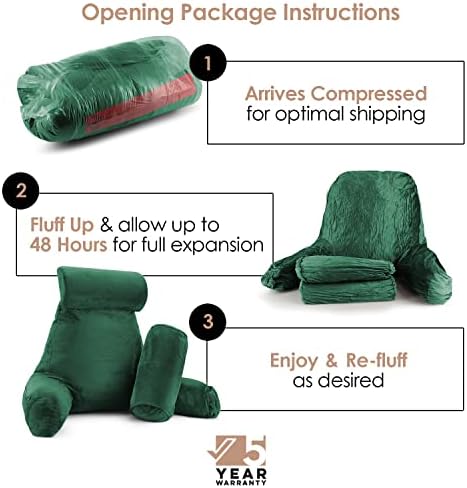 Nestl Reading Pillow with Portable Laptop Lap Desk - Shredded Memory Foam Back Support Pillow for Sitting Up in Bed and Couch Rest Pillows with Arms, Bed Tray Table with Foldable Legs, Dark Green - Image 4