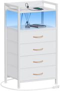 Furnulem White Nightstand with Charging Station,Small Dresser for Bedroom by Furnulem