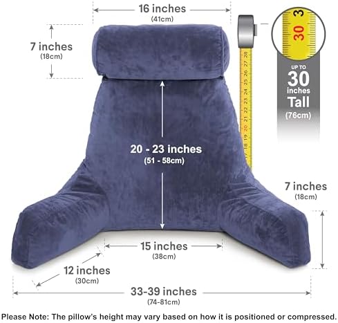 Husband Pillow XXL The Original for Adults - 30" Tall Backrest for Sitting Up in Bed - Firm Support Reading & Bed Rest Pillows for Adults, Neck Roll, Removable Cover - TV - Dark Blue - Image 3