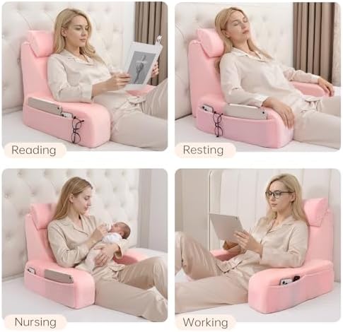 ENITYA 19" Reading Pillow for Bed with Firm Back Support & Big Pockets - Image 7