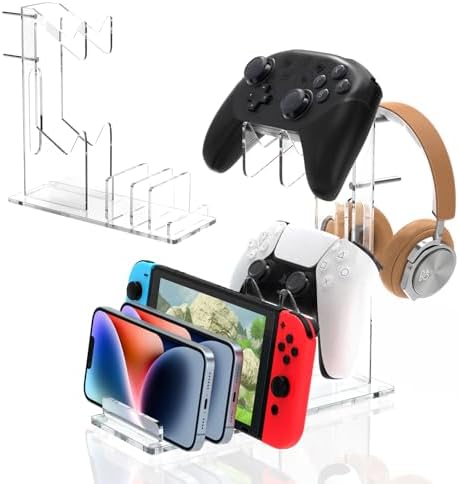 Kzlaonef Acrylic Game Console Shelf for PS5/Xbox/Switch | Desk Organizer with Headset & Controller Holder | Modern Gaming Accessory Storage by RICIPUSO