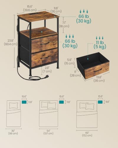 SONGMICS Nightstand with Charging Station, 2 Fabric Drawers - Image 2