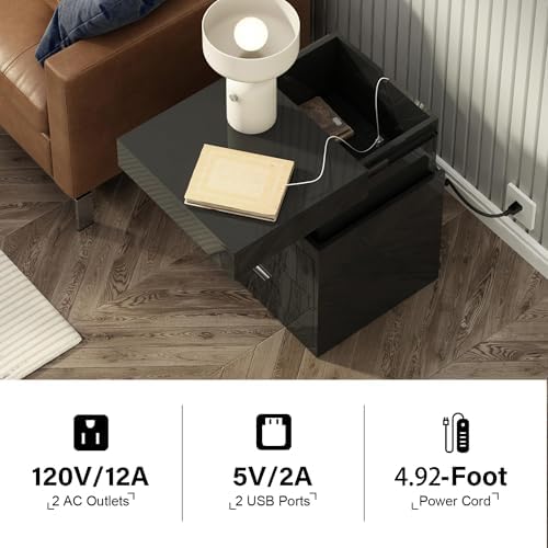 ChooChoo LED Nightstand with Charging Station and Sliding Storage - Image 3