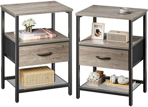 Huuger Nightstand Set of 2, Night Stand with Fabric Drawer, Mesh Shelf by Huuger