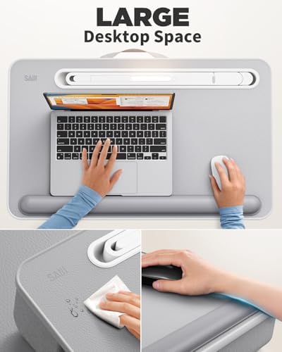 SAIJI Lap Desk with LED Light, Portable Laptop Tray with Cushion - Image 2