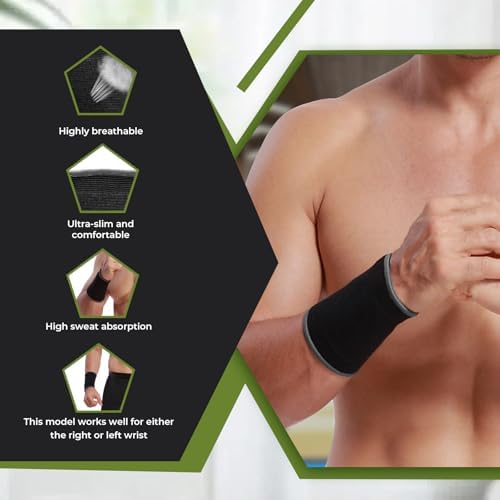 NeoTech Care Wrist Band Support Sleeve - Elastic & Breathable Knitted Fabric Compression Brace - for Tennis, Gym, Sport, Tendonitis (Black Color, Size L, 1 Unit) - Image 3