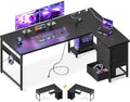 AODK 61" L Shaped Gaming Desk with 4 Drawers and Power Outlets, Black by AODK