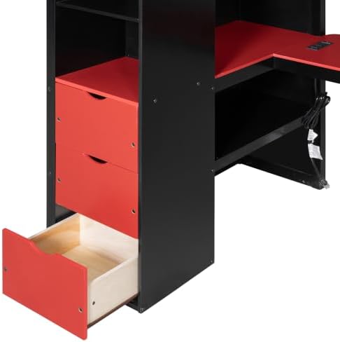 Merax Twin Size Wood Gaming Loft Bed with U-Shaped Desk, Lights & USB Ports - Image 7