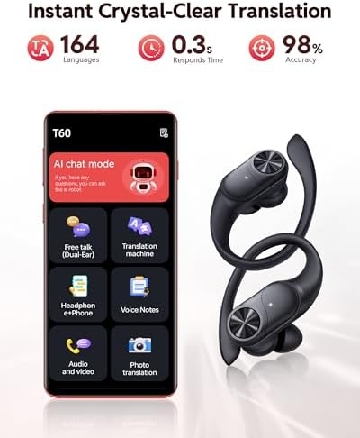 PocBuds Bluetooth Headphones Wireless Earbuds 80hrs Playtime Wireless Charging Case Digital Display Sports Ear Buds with Earhook Deep Bass IPX7 Waterproof Over-Ear Earphones for TV Phone Laptop Black - Image 4