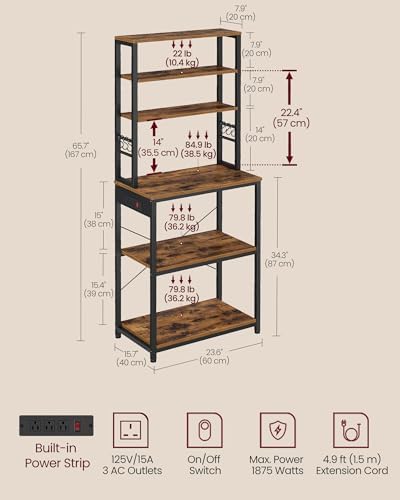 VASAGLE Coffee Bar, 23.6 Inches 6-Tier Baker's Rack with 6 Hooks - Image 6
