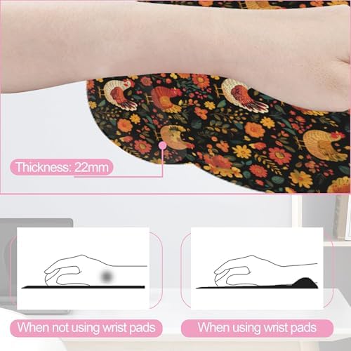 Chicken Rooster Hen Flower Meadow Mouse Pad with Wrist Rest Set,3-in-1 Wrist Support Mousepad Set,Gaming Mat Pad with Anti-Skid Base,Ergonomic Memory Foam Mouse Pad Set for Women,Office,Typing,Gaming - Image 2