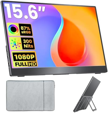 Upperizon Portable Monitor 15.6 inch FHD 87% sRGB 60Hz IPS HDR HDMI USB-C Travel Monitor for Laptop MacBook PC Surface PS5 Xbox, External Display with Kickstand & Speakers, VESA Compatible by Upperizon