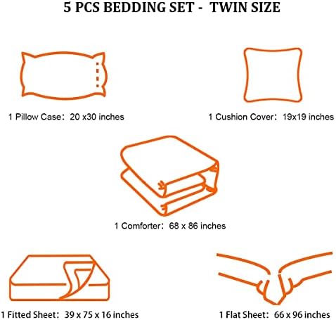 5 Pieces Bed in a Bag for Boys Bedding Sets Twin Size,Gamer Comforter Sets for Boys Kids, Gaming Comforter Set for Room Decor with Flat Sheet,Fitted Sheet,Pillowcase,Cushion Cover - Image 5