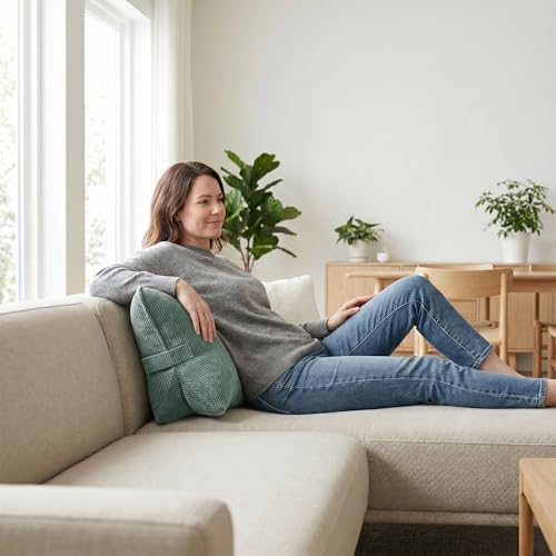 Pat. Pend. Corduroy Lumbar Support Pillow for Sitting and Posture Support, Triangle Cushion for Bed, Sofa or Couch, Reading Back Pillow with Removable Washable Cover, Peacock Blue - Image 5