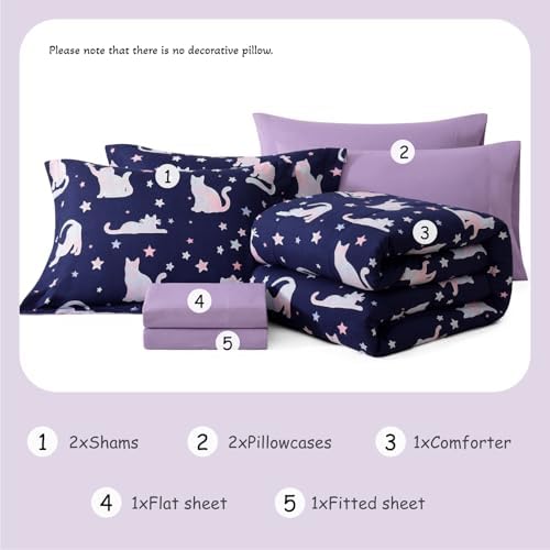 Full Size Comforter Sets for Girls - 7 Pieces Cute Cat Full Bedding Set - Image 6