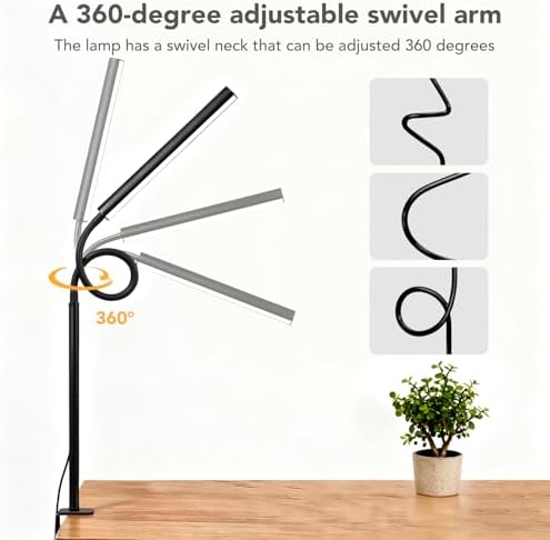 LED Desk Lamp with Clamp, 5 Color Modes & 10 Brightness Levels, Eye-Caring Desk Light, Flexible Gooseneck, Memory Function, Adapter Included for Home Office, Reading & Study - Image 5
