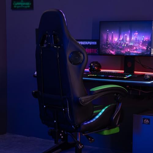 HOFFREE RGB Gaming Chair with Speakers Massage LED Lights Game Chair-Green | Bluetooth Computer Gaming Chair with Footrest Video Game Chair for Adults Ergonomic High Back Gamer Chair with Lumbar Support - Image 4
