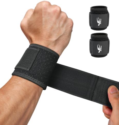 HiRui Wrist Brace (2 PCS) - Adjustable Compression for Carpal Tunnel Arthritis Tendonitis Sprain Pain Relief | Wrist Support Wrist Wraps for Both Hands, Ideal for Sports & Gym Workouts (Black) by HiRui