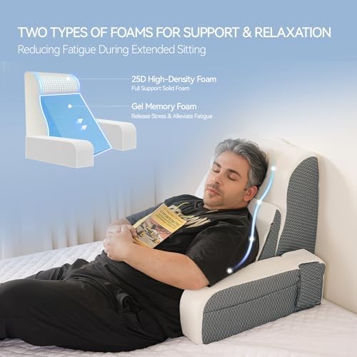 Kayfia Reading Pillow, Gel Memory Foam Back Rest Pillow, 21'', White - Image 3