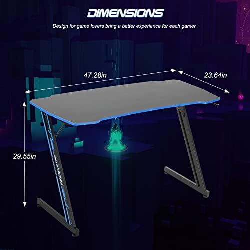 BestOffice Gmaing Desk Z Shaped 47 inch Gaming Workstation Ergonomic Gaming Table PC Computer Desk with Headphone Hook for Game Players, Blue - Image 3