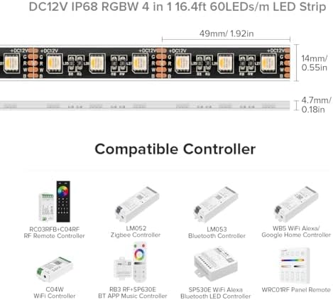 BTF-LIGHTING RGBW LED Strip IP68 Waterproof Warm White DC12V 16.4FT 300LED - Image 5