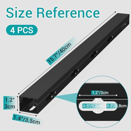 Cable Hider Raceway Kit, Magnetic Cable Management Under Desk with Upgraded Aesthetic Large Hole, Cord Organizer Kit for Hiding Computer, Gaming Desk, Network, Power Cord, TV - 4PCS 4x15.7in Black - Image 2