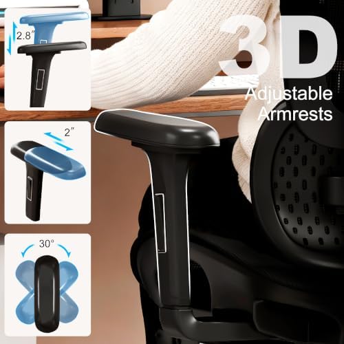 Vonesse Ergonomic Office Chair with Footrest, Desk Chairs with Adjustable 3D Headrest and Armrests, Computer Gaming Chair with Dynamic Lumbar Support & Adjustable Depth Breathable Mesh Seat (Black) - Image 6