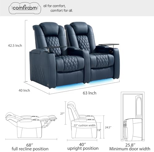 comfiroom Top-Grain Leather Home Theater Seating, Dual-Motor Power Recliner - Image 2