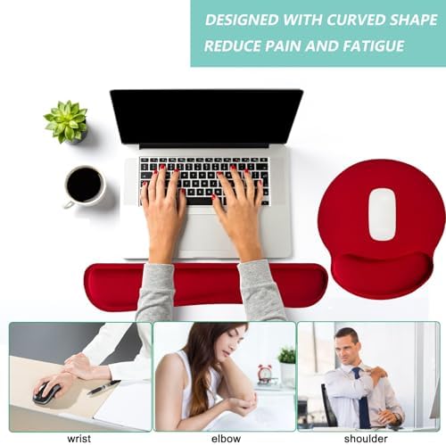 Keyboard Wrist Rest Pad Mouse Pad with Wrist Support Set of 3, Mousepad with Non-Slip Rubber Base, Ergonomic Memory Foam Mouse Wrist Cushion Support for Home Office Laptop Computer Gaming, Red - Image 5