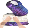 2-in-1 Ergonomic Set, Wave Rise Keyboard Wrist Rest and Massage Bulge Slope Mouse Pad Wrist Support, Cushion Memory Foam Integrated to Relieve Wrist Pain, Galaxy by KUOSGM