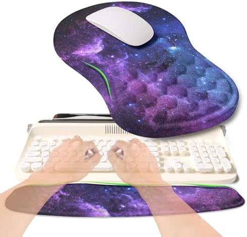 2-in-1 Ergonomic Set, Wave Rise Keyboard Wrist Rest and Massage Bulge Slope Mouse Pad Wrist Support, Cushion Memory Foam Integrated to Relieve Wrist Pain, Galaxy by KUOSGM
