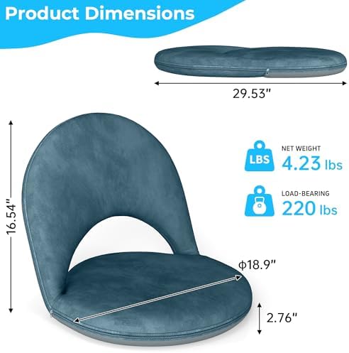 Floor Chair, 5-Position Foldable Floor Chair for Kids with Adjustable Back, Soft Sponge & Velvetean Cover, for Adults and Kids, Indoor Outdoor Use, Meditation, Gaming, Camping(Blue) - Image 2