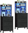 Furnulem Black Nightstands Set of 2, Tall Night Stand with Charger Station by Furnulem