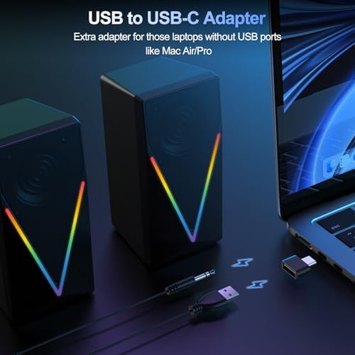 Computer Speakers, Desktop PC Speakers with 6 Colorful RGB Lights, Headphone Jack, Enhanced Bass and Volume Control, USB Powered & 3.5mm Aux Gaming Speakers for Laptop Monitor PC Tablet Phone - Image 4
