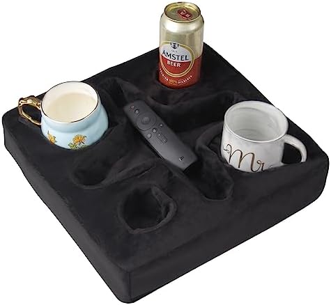 Couch and Bed Cup Holder Pillow, Sofa Refreshment Tray for Drinks/Remote Control/Snacks Holder (Black) by Xchouxer