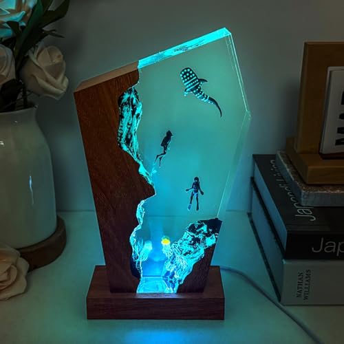 Whale Shark Ocean Resin Lamp, Handmade Resin Night Light with USB Port - Image 3