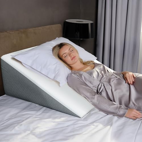 Kolbs Bed Wedge Pillow for Sleep Apnea, FSA Eligible Acid Reflux, and Back Pain Relief, with Chic Jacquard Cover - Headboard Wedges for Sleeping (Extra Wide 12" Height) by Kolbs