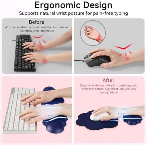 Sushret Cloud Wrist Rest for Computer Keyboard and Mouse Pad Set, Dark Blue | Memory Foam, Leather, 4-in-1 Cloud Keyboard Wrist Rest Set with Ergonomic Support for Arm and Palm Cushion, Gaming/Work Setup - Image 4